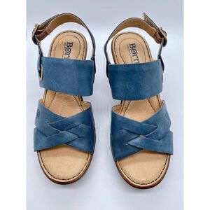 Born Blue Suede Criss Cross Wedges With Supportive Gel